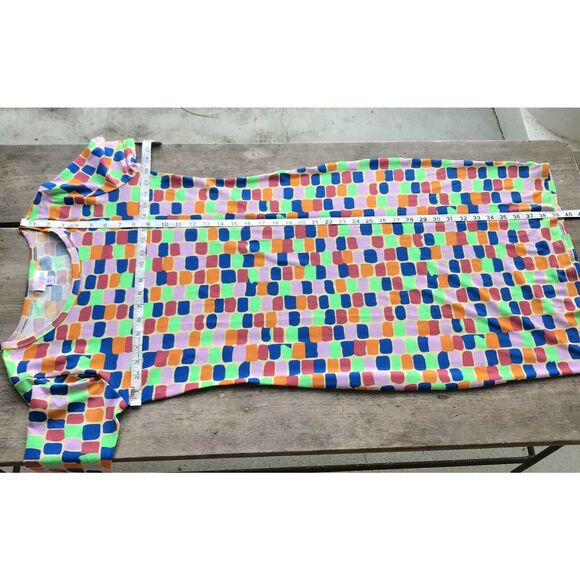 LuLaRoe Womens Dress Sz M Julia Colorful Rectangles Dots Green Rust Blue NEW - Picture 4 of 6